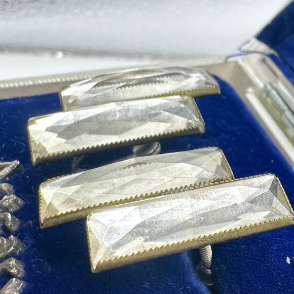 Antique Art Deco 1920s brass Czech glass sterling silver screw back earrings - Picture 4 of 10